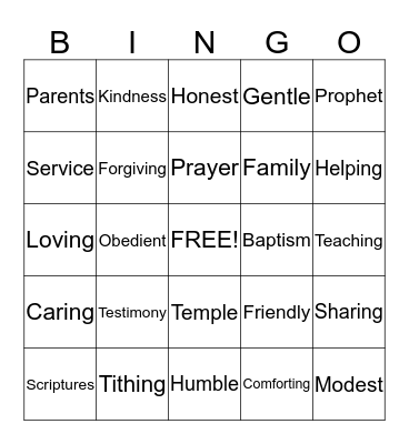 Learning to be like Jesus Bingo Card