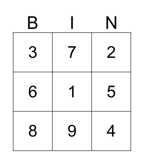 Number Bingo Card
