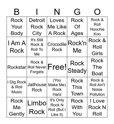Songs That Rock Bingo Card