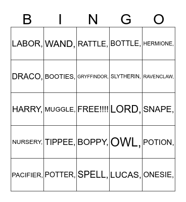 Baby Bingo! Bingo Card