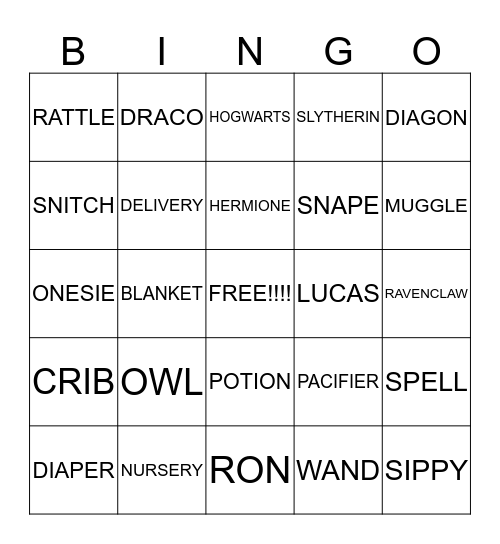 Baby Bingo! Bingo Card