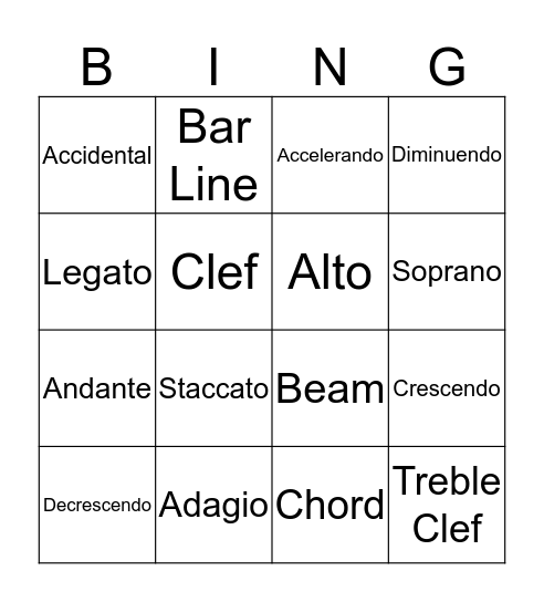 Musical Terms Bingo Card