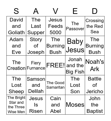 Bible Story Bingo Card