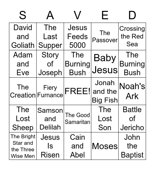 Bible Story Bingo Card