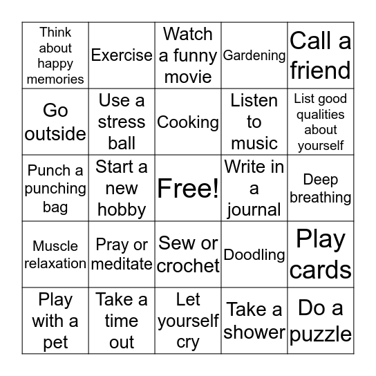 Coping Skills Bingo Card