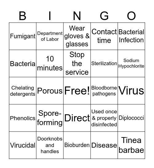 Ch 5 Infection Control Bingo Card