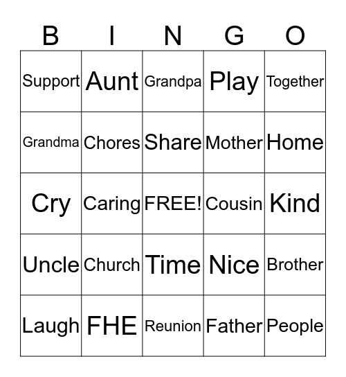 Family Bingo Card