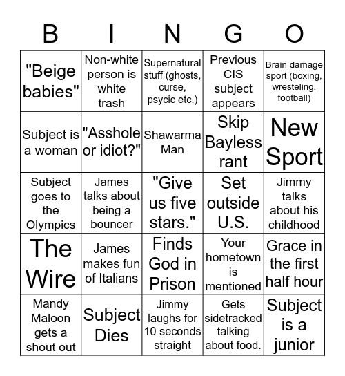 Crime in Sports Bingo Card