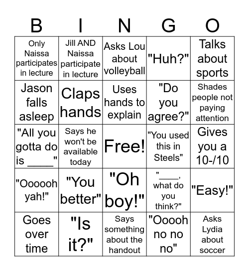 Recon Bingo Card