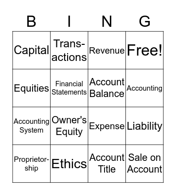 Accounting Bingo Card