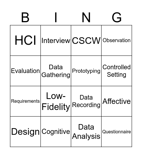 HCI Bingo Card