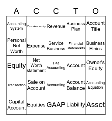 Chapter 1 Accounting Bingo Card