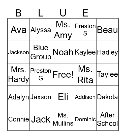 After School Bingo Card