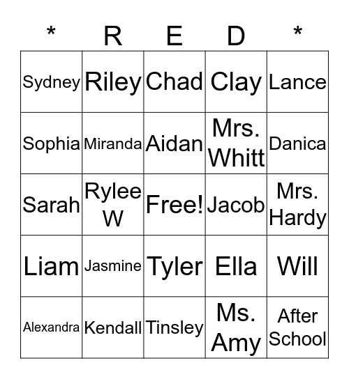 After School Bingo Card