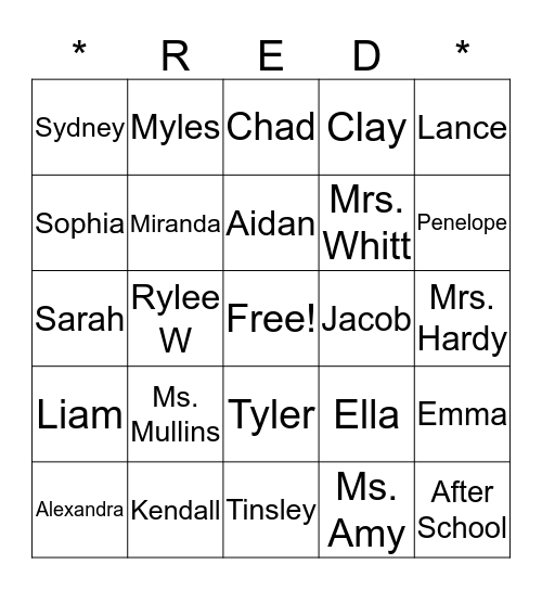 After School Bingo Card