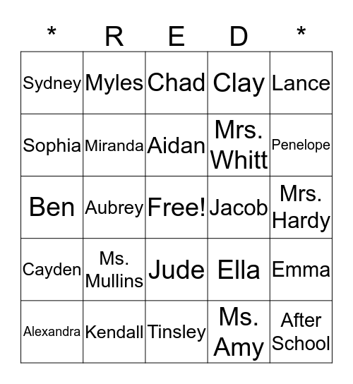 After School Bingo Card