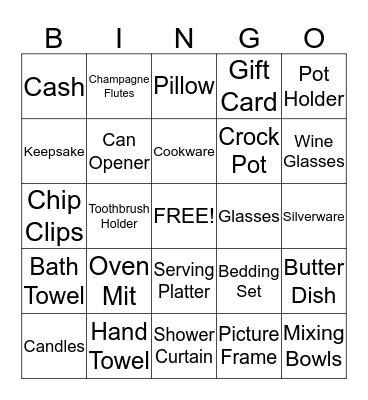 Amanda's Bridal Bingo Card