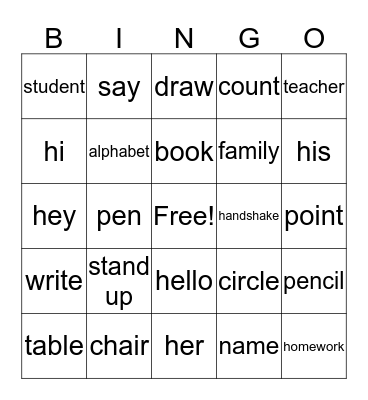 Vocabulary Bingo Card