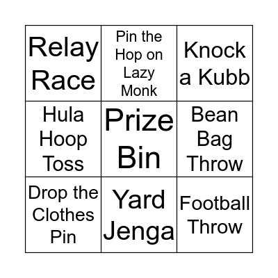 Family Fun Day Bingo Card