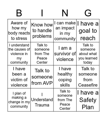 MightyFest Anti-Violence  Bingo Card