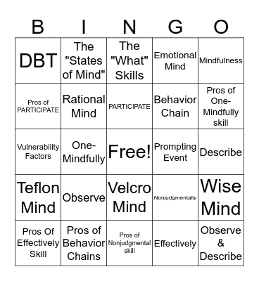 Mindfulness Bingo Card