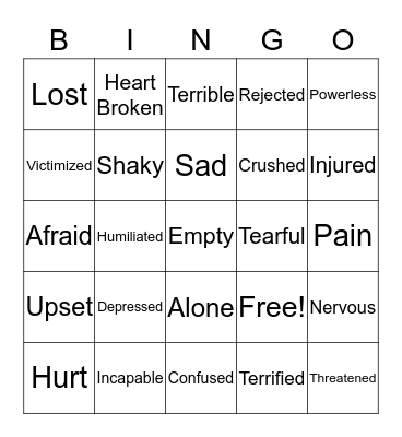 Bully Feelings Bingo Card