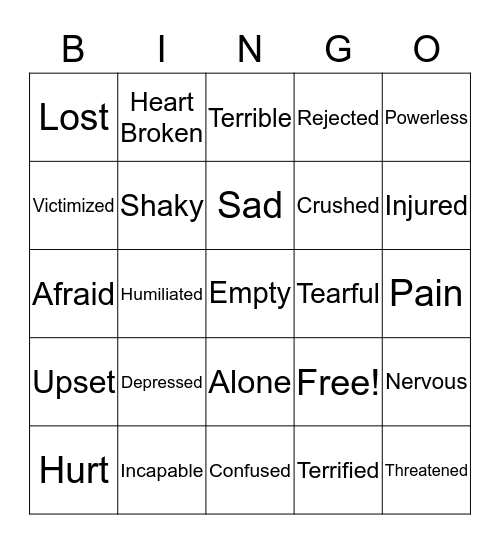 Bully Feelings Bingo Card