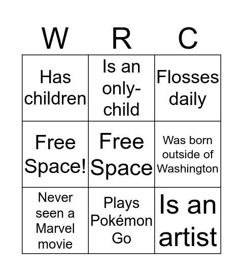 Orientation Bingo Card