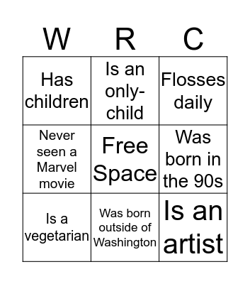 Orientation Bingo Card