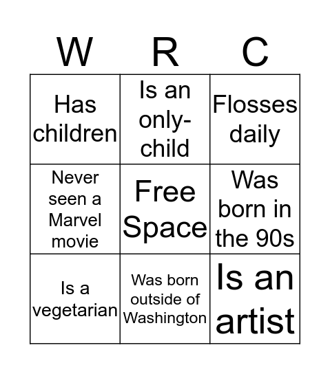 Orientation Bingo Card