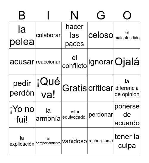 Capitulo 4b Vocabulario Bingo Card