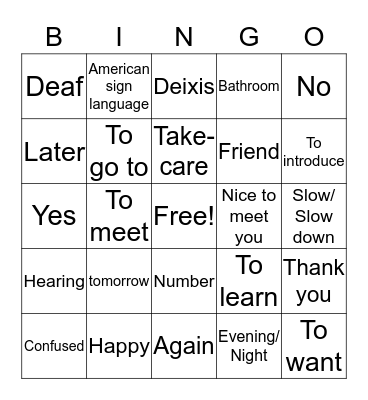 ASL BINGO! Bingo Card