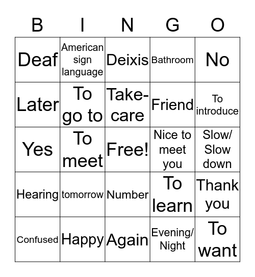 ASL BINGO! Bingo Card