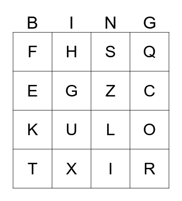 The English Alphabet Bingo Card