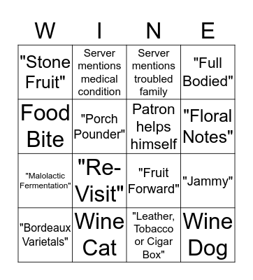 Wine Country Bingo Card