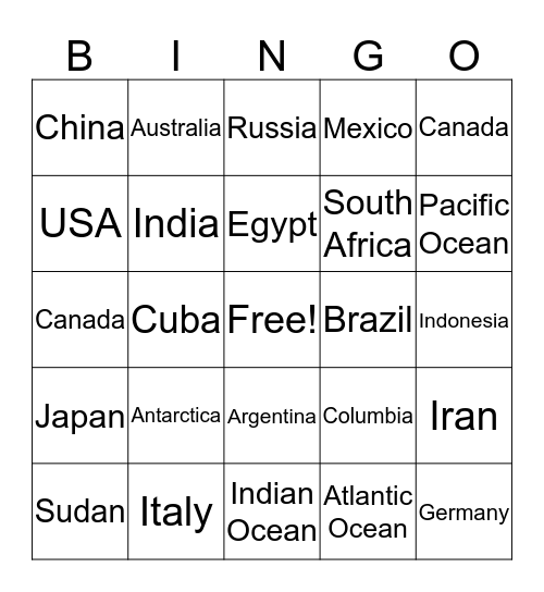 CARD B Bingo Card