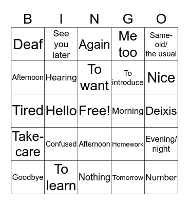 ASL BINGO! Bingo Card