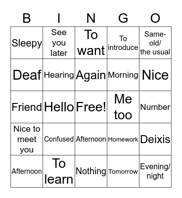 ASL BINGO! Bingo Card