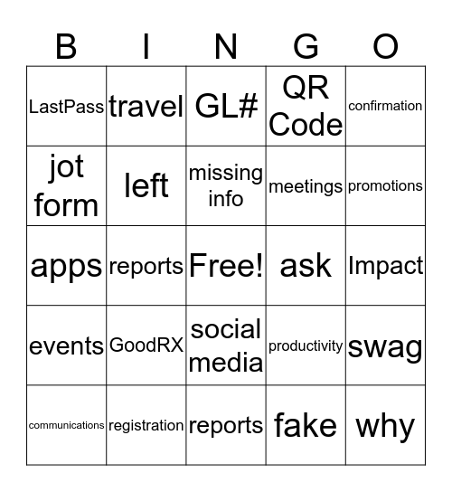 Brook's World Bingo Card