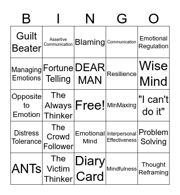 CBT/DBT BINGO Card