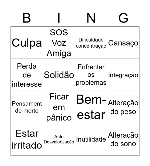 Saúde Mental Bingo Card