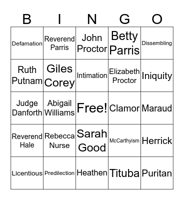 The Crucible Bingo Review Bingo Card