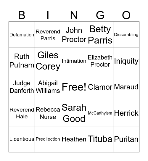 The Crucible Bingo Review Bingo Card