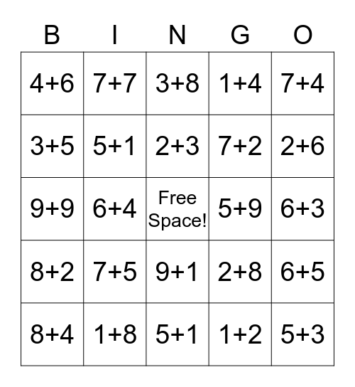 Addition Bingo! Bingo Card