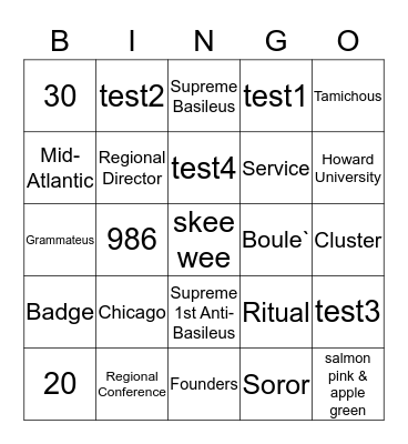 AKA Bingo Card