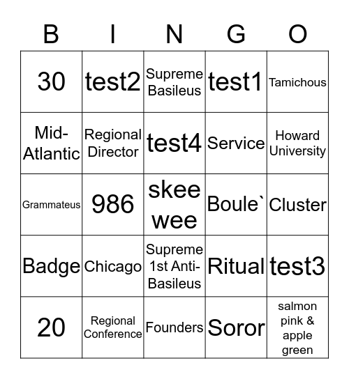 AKA Bingo Card