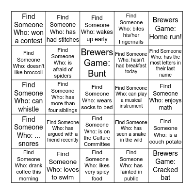NTS Meetup - Brewers Game Bingo Card