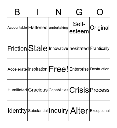 Vocabulary Bingo Card