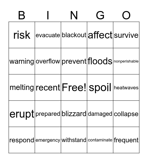 Prepare now. Learn How. Bingo Card