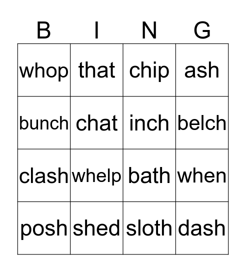 DIGRAPH BINGO  Bingo Card